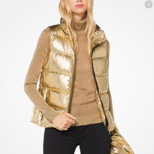 Michael Kors Metallic Quilted Gold vest, s…